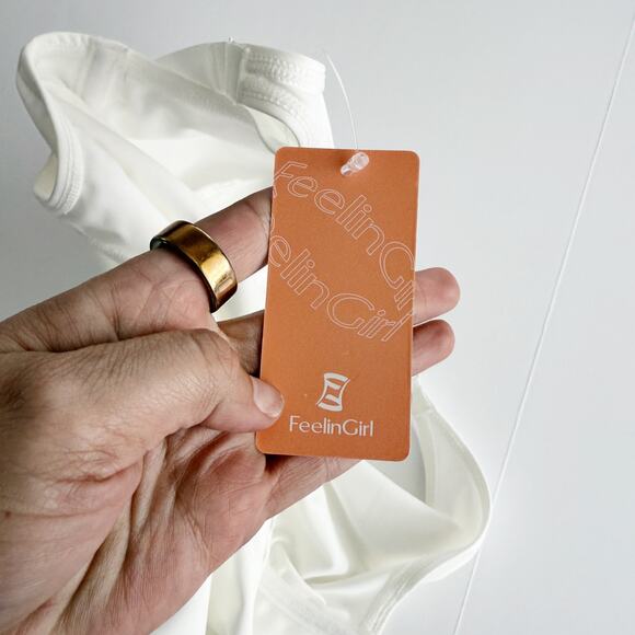 [Feelingirl] White Adjustable Strap Tummy Control Slimming Bodysuit NWT Sz Small - Picture 10 of 11